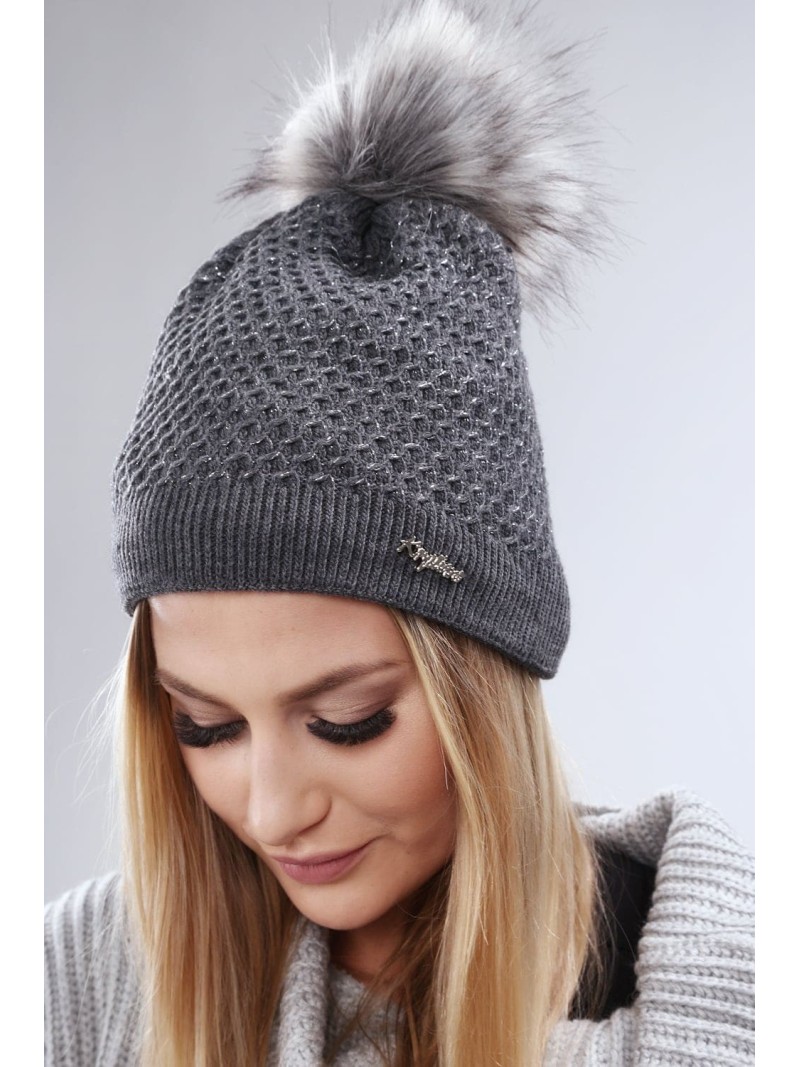 Graphite hat with silver thread for winter C16 - Online store - Boutique